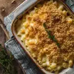 Miso Mac and Cheese in ceramic baking dish