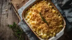 Miso Mac and Cheese in ceramic baking dish