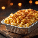 air fryer mac and cheese in foil container